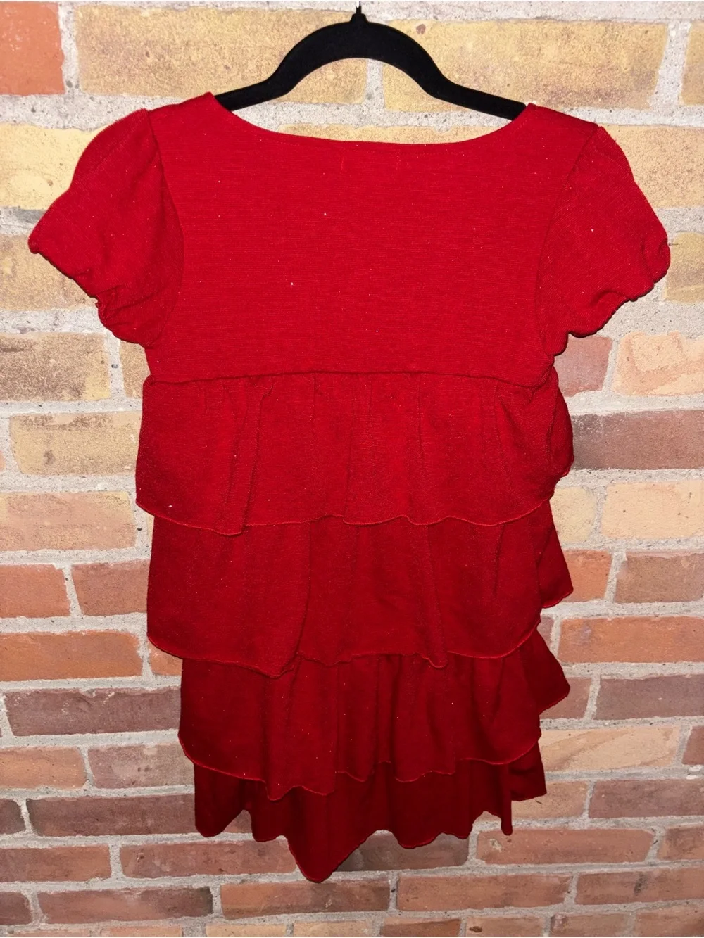 Justice Limited Too Girl’s Red Tiered Ruffle Sparkly Dress Y2K